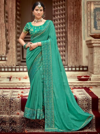 Green Art Silk Saree With Woven Borders