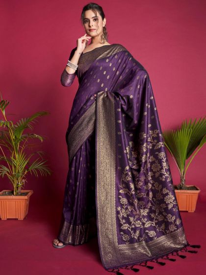Purple Woven Festive Saree In Banarasi Silk