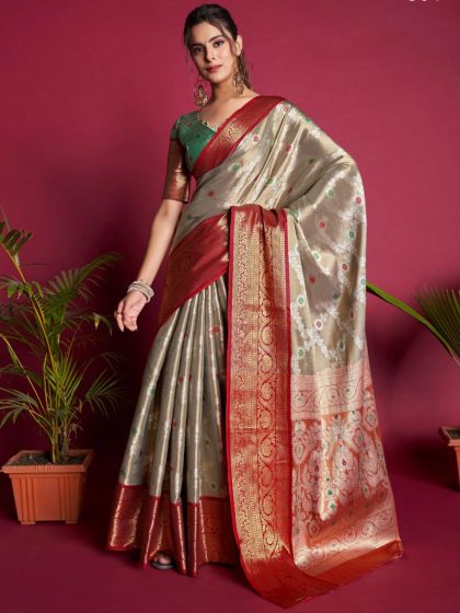 Silver Kanjivaram Saree With Zari Weaves