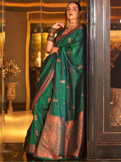 Green Zari Woven Saree In Banarasi Silk