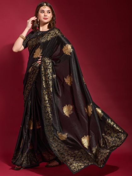 Black Foil Printed Saree In Georgette