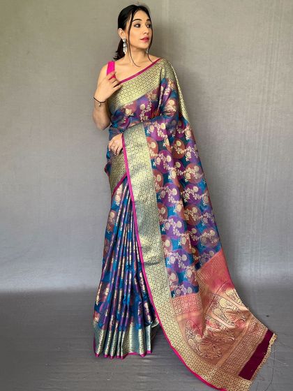 Blue Zari Woven Organza Sari