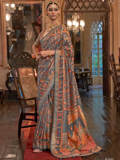 Grey Traditional Saree In Patola Silk