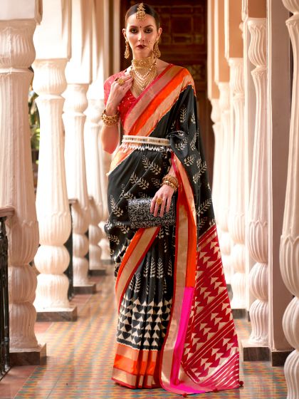 Black Patola Printed Silk Sari