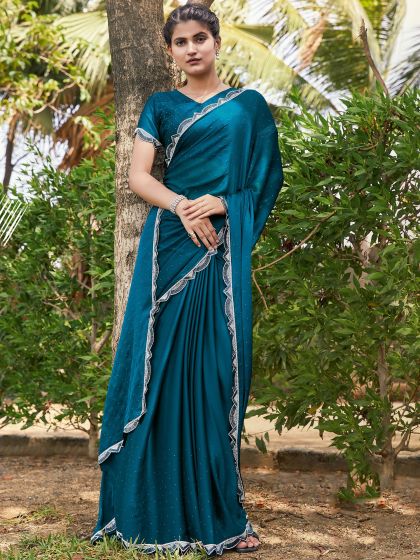 Blue Bridesmaid Saree In Chiffon
