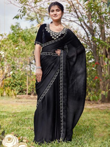 Black Chiffon Saree With Blouse