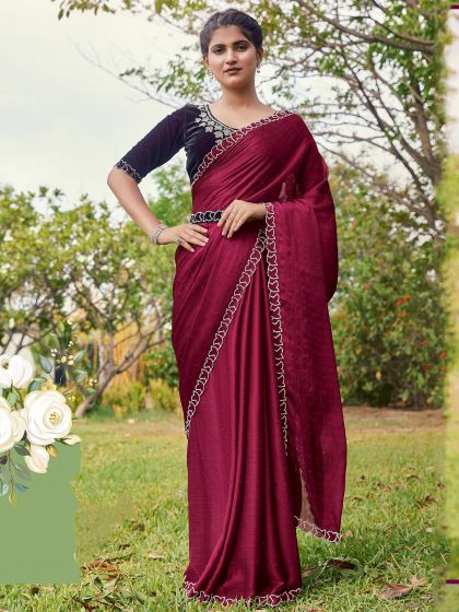 Maroon Party Wear Saree With Blouse