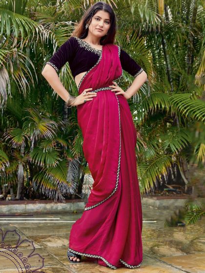 Magenta Stone Work Saree 