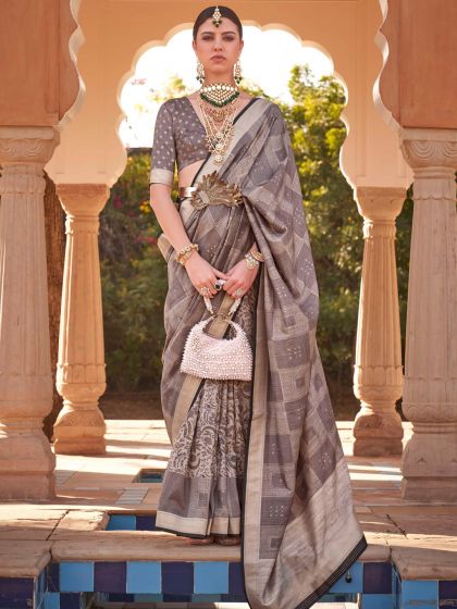 Grey Party Wear Saree In Art Silk