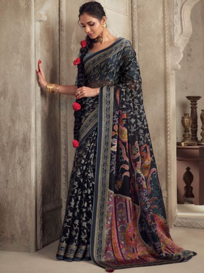 Black Party Wear Weaving Saree In Brasso