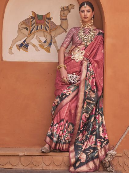 Pink Party Wear Saree In Art Silk With Blouse