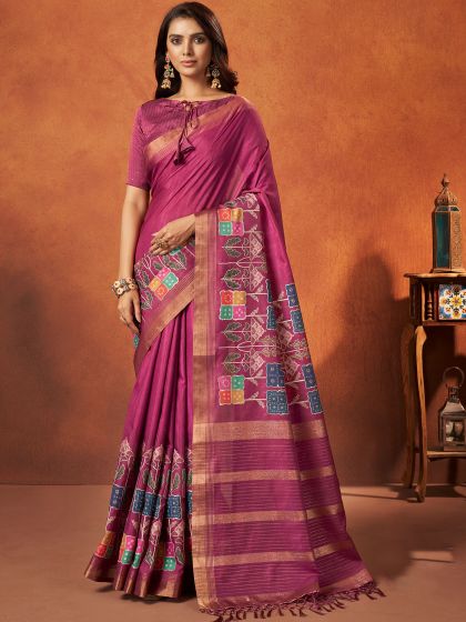 Purple Casual Wear Art Silk Saree With Blouse
