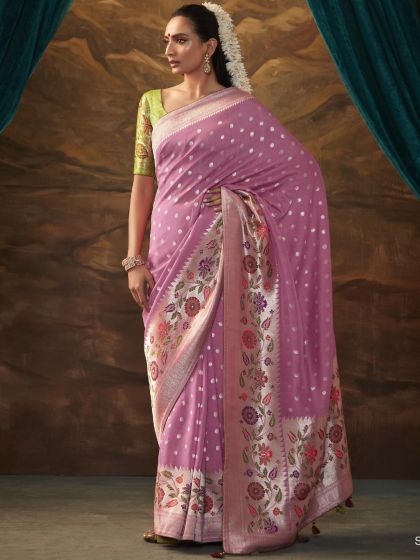Pink Zari Woven Dola Silk Saree With Blouse
