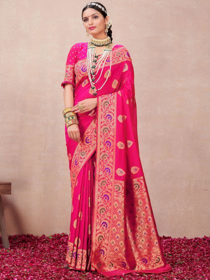 Pink Party Wear Saree In Silk With Blouse