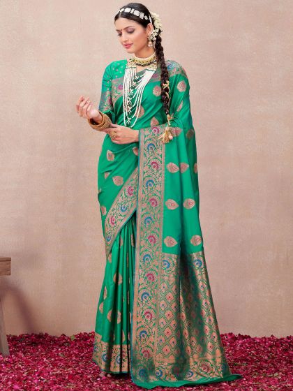 Green Party Wear Silk Saree With Blouse
