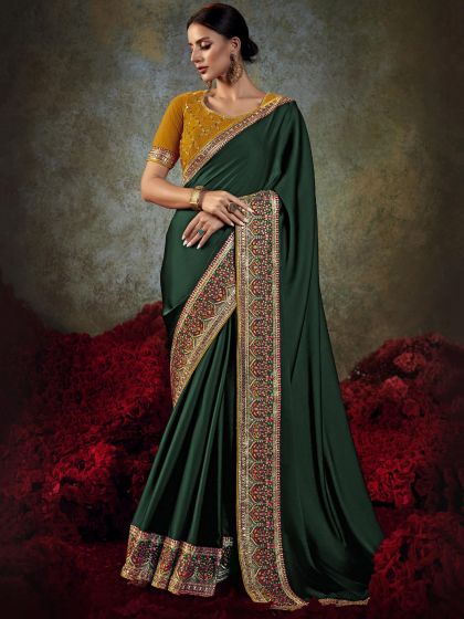 Green Festive Art Silk Saree With Embroidered Blouse
