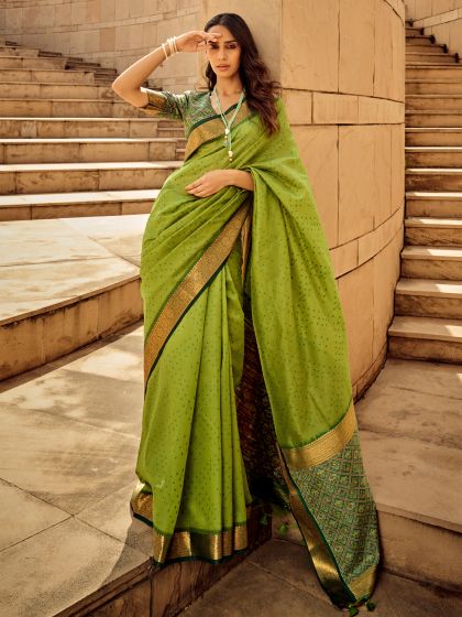 Green Patola Printed Saree In Silk