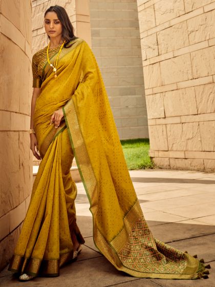 Yellow Patola Printed Saree In Silk