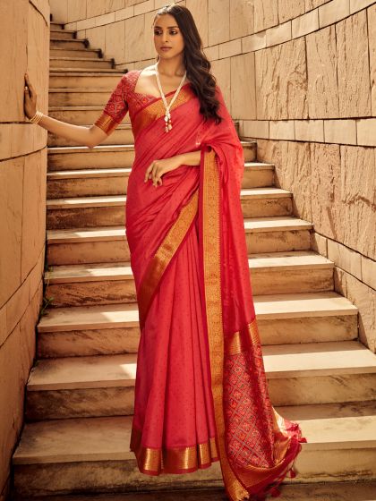 Red Bridal Digital Printed Saree In Silk