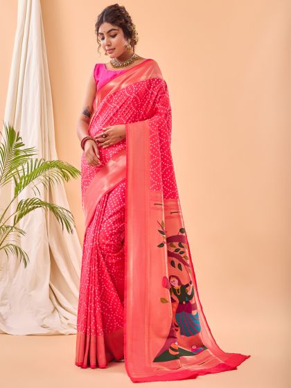 Pink Casual Wear Silk Saree In Digital Print