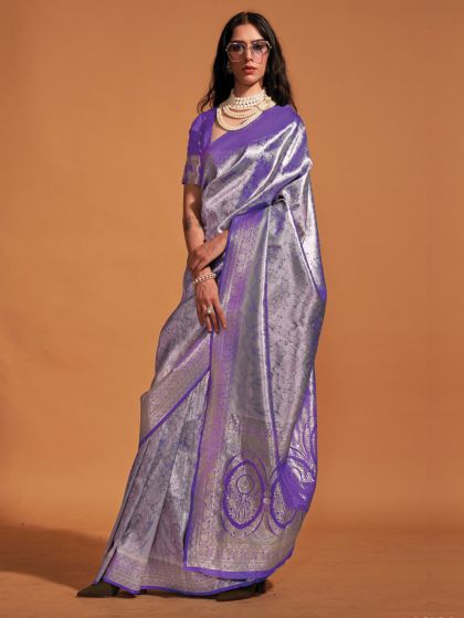 Purple Zari Woven Festive Saree In Silk
