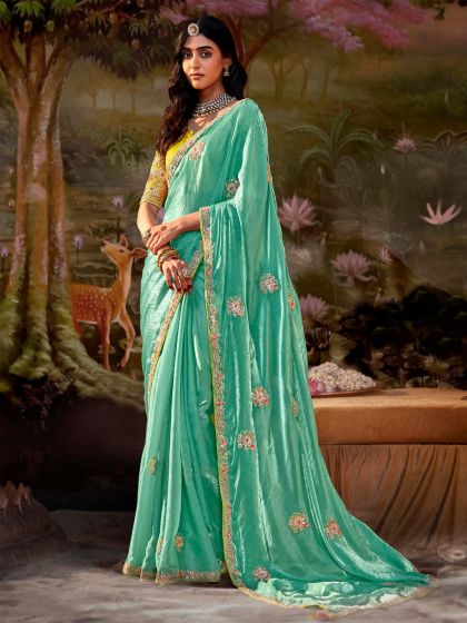 Sea Green Organza Party Wear Saree
