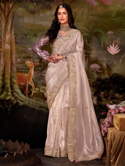 Mauve Pink Zari Enhanced Saree In Organza