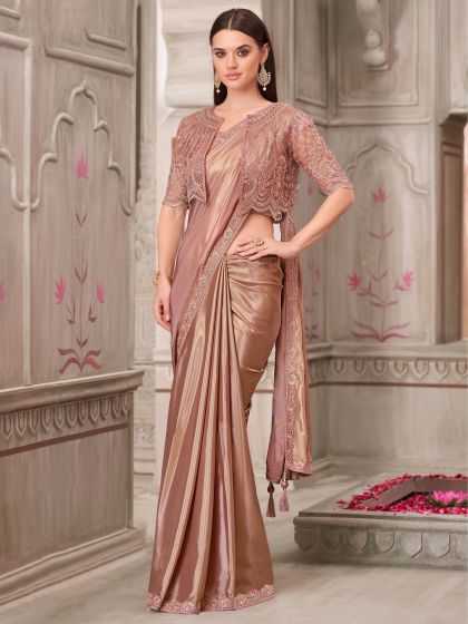 Brown Bridesmaid Saree In Embroidered Border