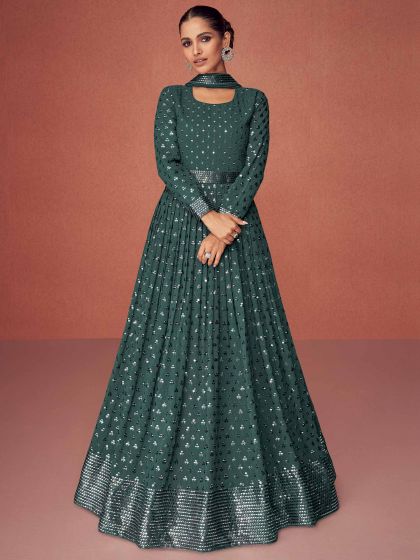 Green Anarkali Salwar Kameez In Georgette