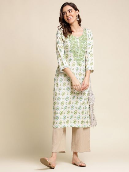 White Casual Wear Kurta With Prints
