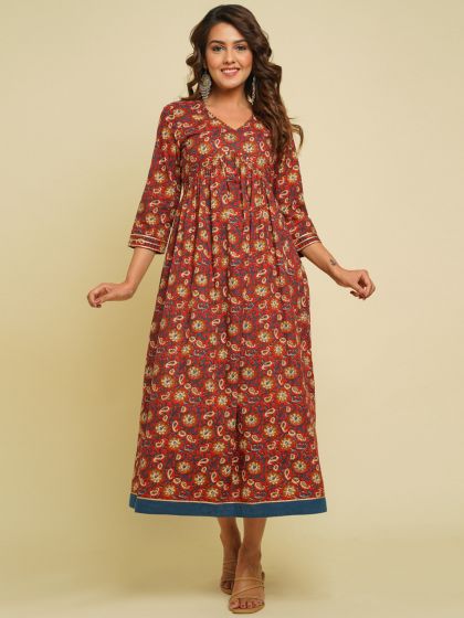 Red Anarkali Style Kurti With Prints