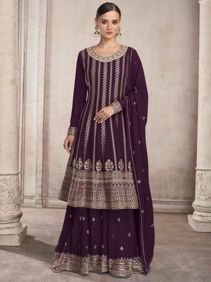 Purple Zari Embroidered Sharara Salwar Kameez