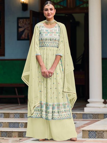 Yellow Embroidered Palazzo Style Salwar Kameez