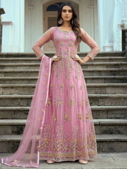 Pink Dori Embroidered Anarkali Salwar Kameez