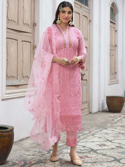 Pink Festive Embroidered Salwar Kameez In Georgette