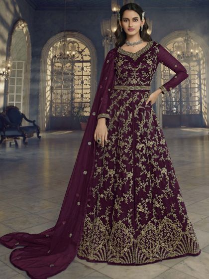 Purple Anarkali Suit With Heavy Zari Embroidery