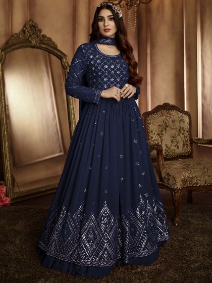 Blue Sequins Work Anarkali Salwar Suit