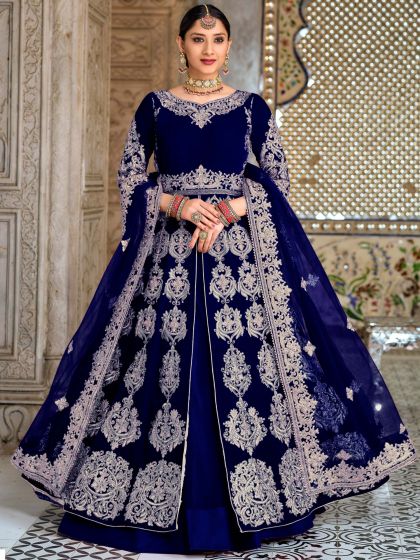 Blue Slitted Anarkali Suit With Embroidery