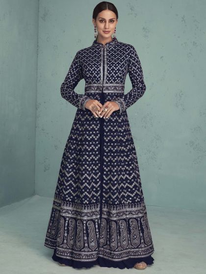 Blue Embroidered Georgette Salwar Kameez With Dupatta