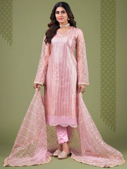 Pink Sequins Embroidered Pant Style Salwar Suit