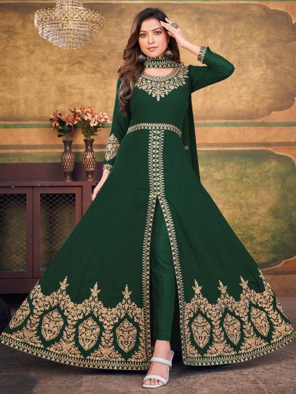 Green Embroidered Slit Style Anarkali Salwar Kameez