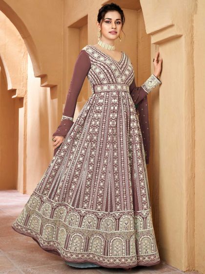 Brown Sequins Embroidered Anarkali Salwar Suit