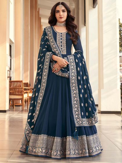 Blue Zari Embroidered Long Anarkali Salwar Kameez