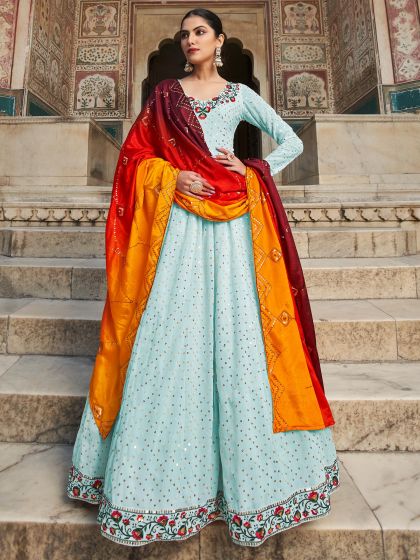 Blue Embroidered Anarkali Suit In Georgette