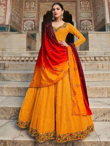 Orange Festive Embroidered Anarkali Salwar Kameez