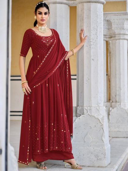 Maroon Festive Embroidered Anarkali Suit