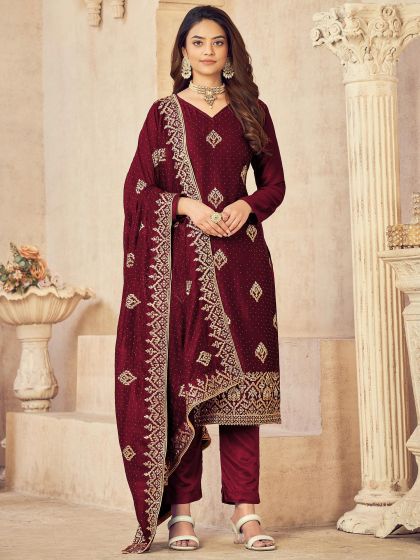 Brown Festive Embroidered Salwar Kameez