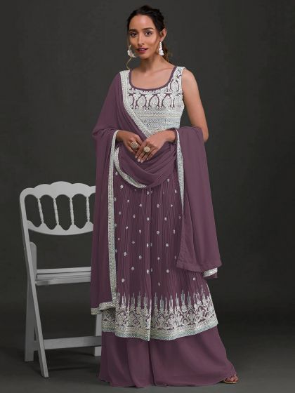 Purple Palazzo Style Salwar Kameez With Dupatta