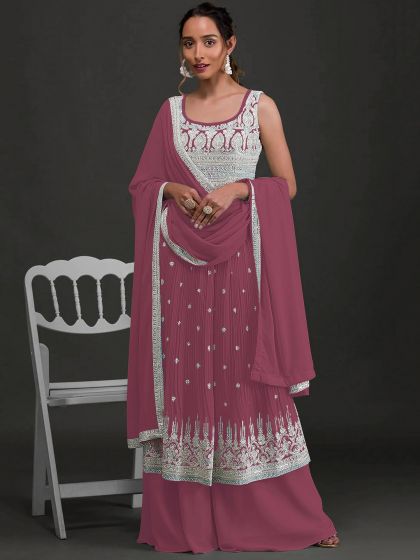 Pink Palazzo Salwar Kameez In Georgette