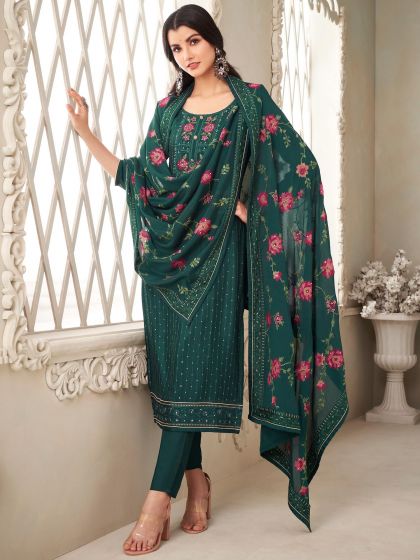 Green Festive Embroidered Salwar Kameez